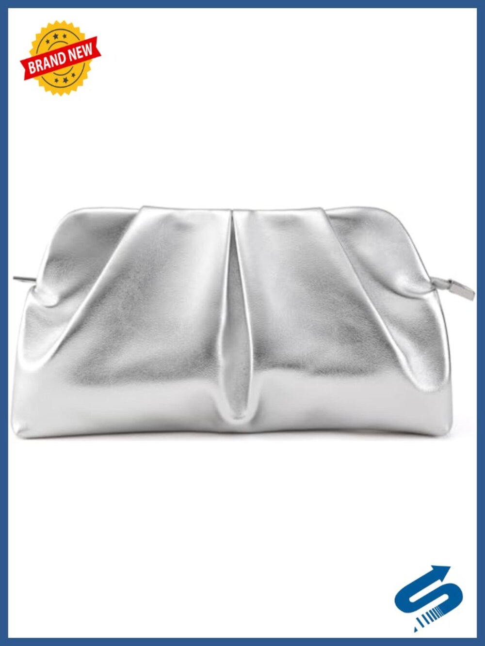 Pleated PU Clutch Dressy Formal Handbag Detachable Chain Purse